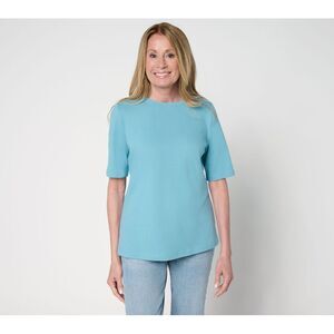 Maya J Women's Top Sz M Denim & Co. Essentials True Cotton Elbow Blue A698995